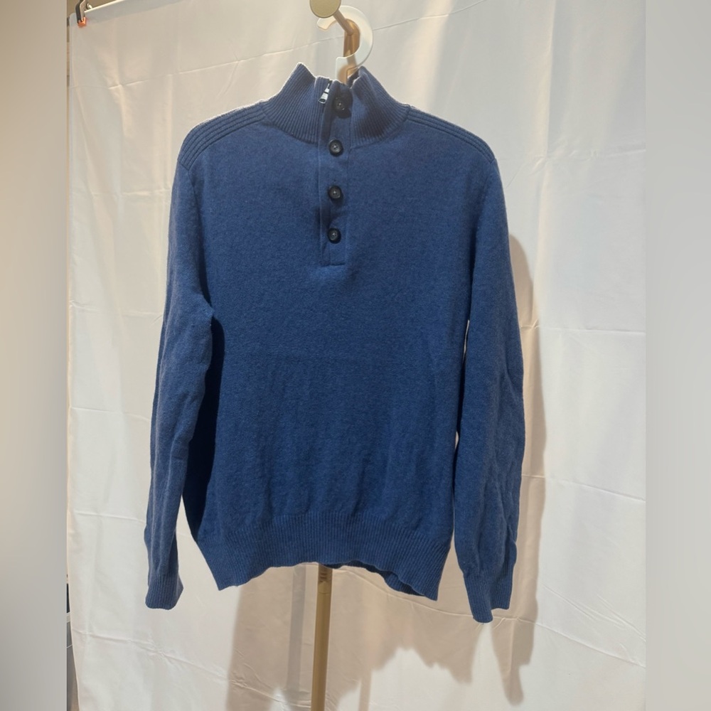 Banana Republic men's blue Italian Yarn Merino Wool mock-neck sweater size Large